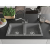 Mexen Mario fregadero de granito de 2 cubetas con grifo de cocina Duo, gris - 6504-71-671701-07