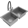 Mexen Mario 2-bowl granite kitchen sink with Duo kitchen mixer tap, grey - 6504-71-671701-07