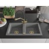 Mexen Mario granite kitchen sink 2-chamber with kitchen tap Duo, grey - 6504-71-671701-57-G