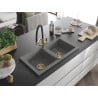 Mexen Mario granite kitchen sink 2-chamber with kitchen tap Duo, grey - 6504-71-671701-57-G