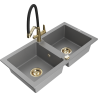 Mexen Mario granite kitchen sink 2-chamber with kitchen tap Duo, grey - 6504-71-671701-57-G
