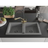Mexen Mario fregadero de granito de 2 cubetas con grifo de cocina Duo, gris - 6504-71-671701-57-B