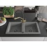 Mexen Mario granite sink 2-bowl with Duo kitchen tap, grey - 6504-71-671701-57-B