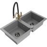 Mexen Mario fregadero de granito de 2 senos con grifo de cocina Duo, gris - 6504-71-671701-57-B