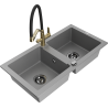 Mexen Mario granite sink 2-bowl with Duo kitchen tap, grey - 6504-71-671701-57-B