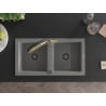 Mexen Mario granite sink 2-bowl with Duo kitchen tap, grey - 6504-71-671701-57-B