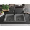 Mexen Mario granite sink 2-bowl with Duo kitchen tap, grey - 6504-71-671701-70-B