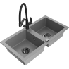 Mexen Mario zlewozmywak granitowy 2-komorowy z baterią kuchenną Duo, szary - 6504-71-671701-70-B