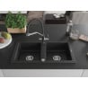 Mexen Mario granite sink 2-chamber with Duo kitchen tap, black/silver metallic - 6504-73-671701-07