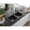 Mexen Mario granite sink 2-chamber with Duo kitchen tap, black/silver metallic - 6504-73-671701-07