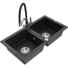 Mexen Mario granite sink 2-chamber with Duo kitchen tap, black/silver metallic - 6504-73-671701-07