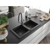 Mexen Mario lavello in granito a 2 vasche con miscelatore cucina Duo, nero/argento metallico - 6504-73-671701-07-B