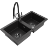 Mexen Mario Granitspüle 2-Kammern mit Küchenarmatur Duo, schwarz/silber metallic - 6504-73-671701-07-B