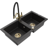 Mexen Mario granit gootsteen met 2 compartimenten en keukenkraan Duo, zwart/zilver metallic - 6504-73-671701-57-G