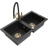 Mexen Mario granite 2-bowl sink with Duo kitchen tap, black/silver metallic - 6504-73-671701-57-G