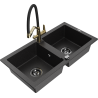 Mexen Mario granite kitchen sink 2-chamber with Duo kitchen tap, black/silver metallic - 6504-73-671701-57-B