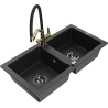 Mexen Mario granitspüle 2-beckig mit Küchenarmatur Duo, schwarz/silber metallic - 6504-73-671701-57-B