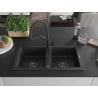Mexen Mario granite double-bowl sink with Duo kitchen faucet, black/silver metallic - 6504-73-671701-70-B
