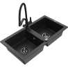Mexen Mario fregadero de granito de 2 senos con grifo de cocina Duo, negro/plata metálica - 6504-73-671701-70-B