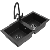 Mexen Mario granite kitchen sink 2-compartment with Duo kitchen tap, black/silver metallic - 6504-73-671701-70-B