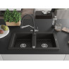 Mexen Mario granieten spoelbak met 2 compartimenten en keukenkraan Duo, zwart/goud metallic - 6504-75-671701-07