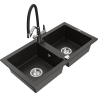 Mexen Mario granite double-bowl sink with Duo kitchen tap, black/gold metallic - 6504-75-671701-07