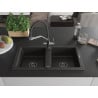 Mexen Mario granite kitchen sink 2-bowl with Duo kitchen tap, black/gold metallic - 6504-75-671701-07-B