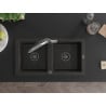 Mexen Mario granite kitchen sink 2-bowl with Duo kitchen tap, black/gold metallic - 6504-75-671701-07-B