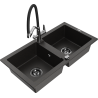 Mexen Mario granitspüle 2-kammer-mit Küchenarmatur Duo, schwarz/gold metallic - 6504-75-671701-07-B