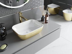 Mexen Rita lavabo sur plan 45 x 32 cm, blanc/lignes dorées - 21084553