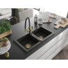 Mexen Mario Granitspüle 2-Kammer mit Küchenarmatur Duo, schwarz/gold metallic - 6504-75-671701-57-G