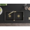 Mexen Mario tweevaks granieten gootsteen met keukenkraan Duo, zwart/goud metallic - 6504-75-671701-57-G