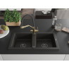 Mexen Mario fregadero de granito de 2 senos con grifo de cocina Duo, negro/oro metálico - 6504-75-671701-57-B