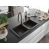 Mexen Mario tweedelige granieten gootsteen met keukenmengkraan Duo, zwart/goud metallic - 6504-75-671701-57-B