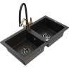 Mexen Mario fregadero de granito de 2 compartimentos con grifo de cocina Duo, negro/oro metálico - 6504-75-671701-57-B