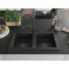 Mexen Mario granieten spoelbak met 2 kommen en keukenmengkraan Duo, zwart/goud metallic - 6504-75-671701-70-B