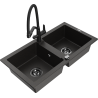 Mexen Mario fregadero de granito de 2 compartimentos con grifo de cocina Duo, negro/metal dorado - 6504-75-671701-70-B