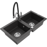 Mexen Mario fregadero de granito de 2 senos con grifo de cocina Duo, negro moteado - 6504-76-671701-07