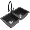 Mexen Mario granite sink 2-bowl with Duo kitchen tap, black speckled - 6504-76-671701-07