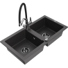 Mexen Mario Granite Sink 2-Bowl with Duo Kitchen Tap, Black Spotted - 6504-76-671701-07-B