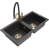 Mexen Mario granite double-bowl sink with Duo kitchen tap, black speckled - 6504-76-671701-57-G
