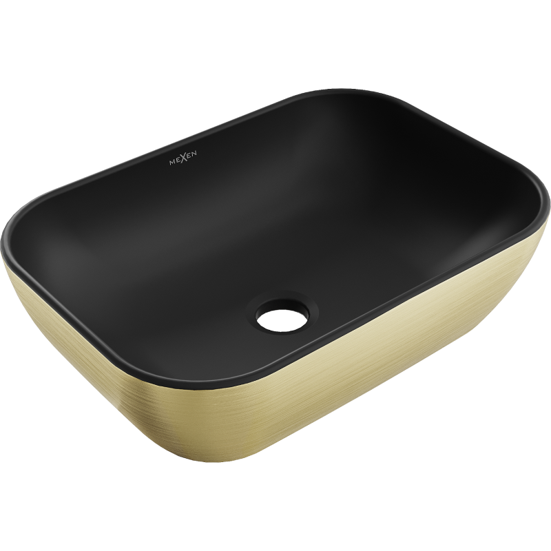 Mexen Rita lavabo sobre encimera 45 x 32 cm, negro mate/oro patrón líneas - 21084577