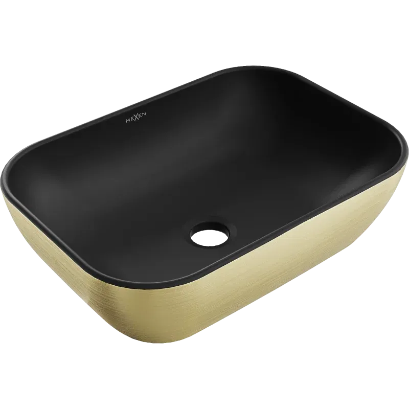 Mexen Rita lavatório de bancada 45 x 32 cm, preto mate/dourado padrão linhas - 21084577
