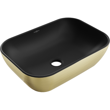 Mexen Rita lavabo sobre encimera 45 x 32 cm, negro mate/patrón dorado líneas - 21084577