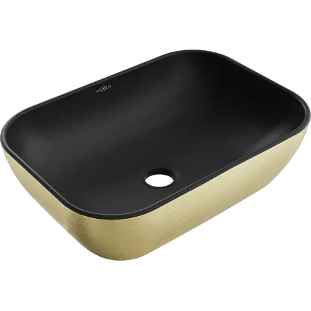 Mexen Rita lavatório de bancada 45 x 32 cm, preto mate/dourado padrão linhas - 21084577