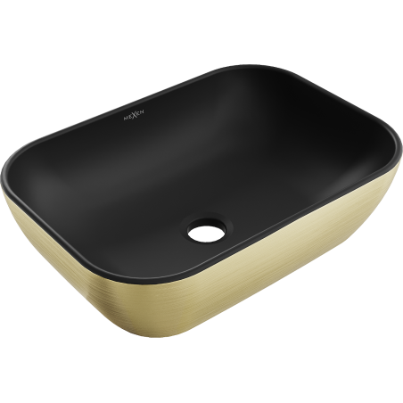 Mexen Rita opzetwastafel 45 x 32 cm, zwart mat/gouden lijn patroon - 21084577