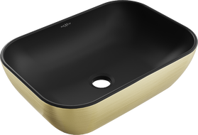 Mexen Rita countertop washbasin 45 x 32 cm, black matte/golden line pattern - 21084577