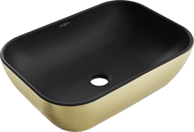 Mexen Rita lavatório de bancada 45 x 32 cm, preto mate/dourado padrão linhas - 21084577