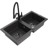 Mexen Mario Granite 2-Bowl Kitchen Sink with Duo Tap, Black Speckled - 6504-76-671701-70-B