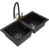 Mexen Mario fregadero de granito de 2 senos con grifo de cocina Duo, negro - 6504-77-671701-57-B